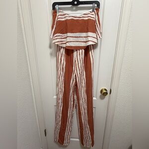 Fashion Nova Rust and White Striped Jumpsuit